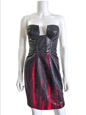 CHRISTIAN COWAN | Strapless Sequin Mini Dress Red Black Flame Size US 4 NWT